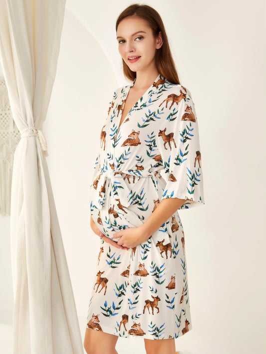 Agnolla Maternity Robe & Matching New Born Swaddle Blanket - Fawn