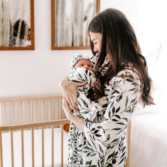 Agnolla Maternity Robe & Matching New Born Swaddle Blanket - Forest Green