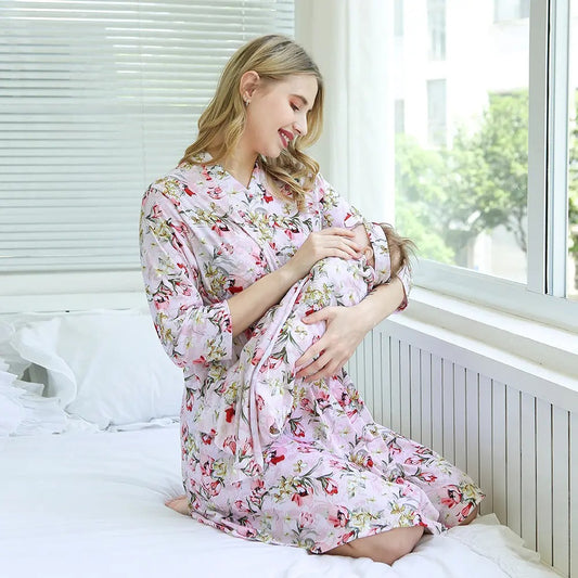 Agnolla Maternity Robe & Matching New Born Swaddle Blanket - Wild Jasmine